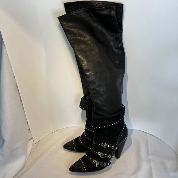 El Tequero Valerio Gluntoli Western Leather Italy Knee High Studded Rhinestones - Picture 5 of 16